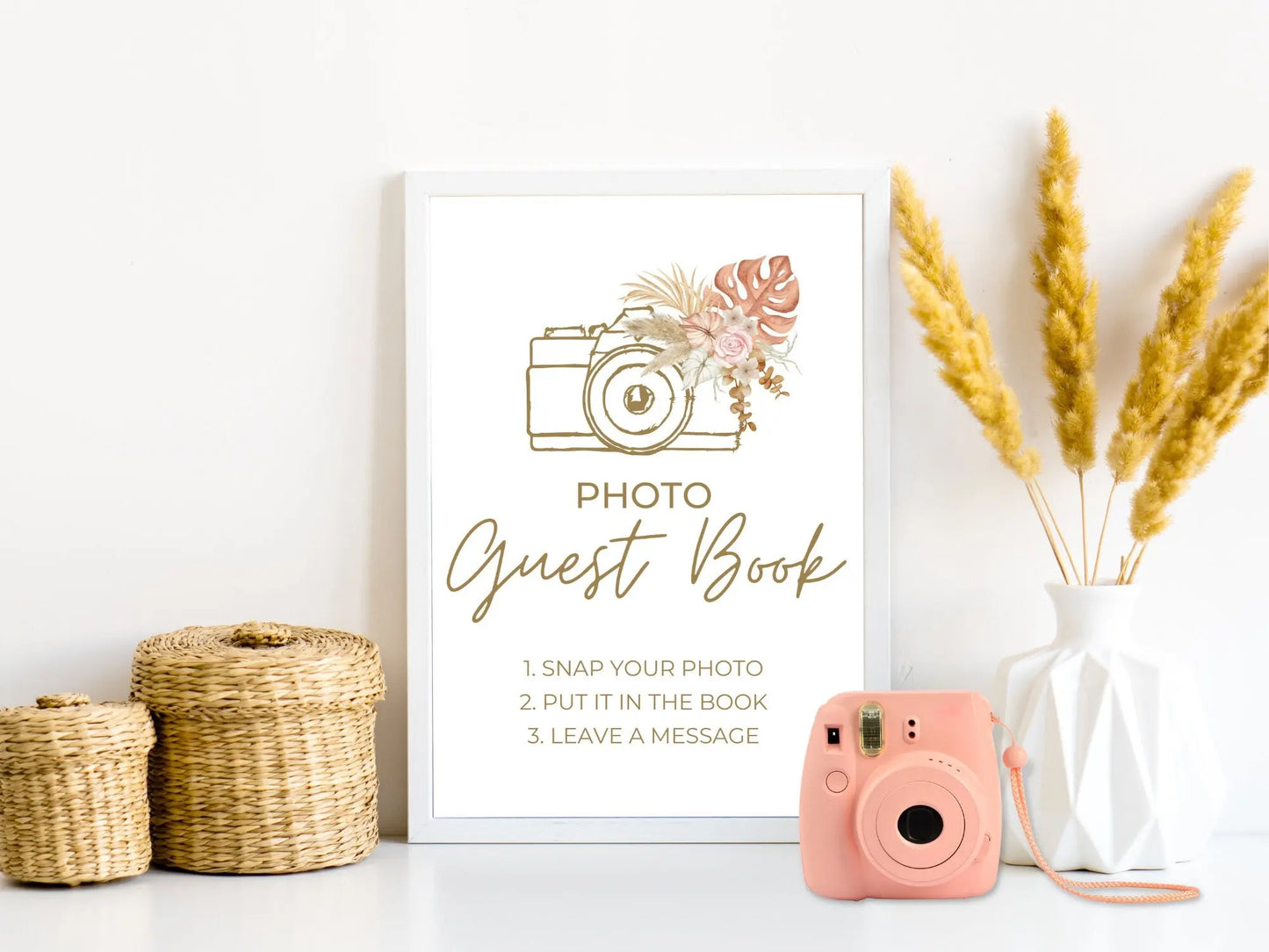 Boho Guest Book Sign, Boho Wedding Guest Book Sign, Blush Wedding Sign, Photo Guest Book Sign, Boho Florals, Neutral Boho Wedding, Download