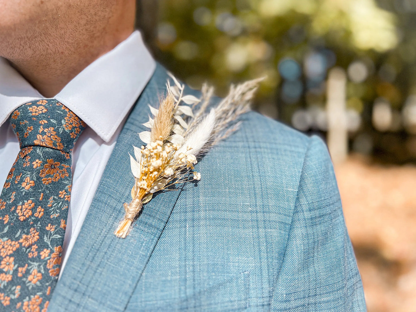 Boutonniere - Rustic White - Withered Whimsy Boutonniere