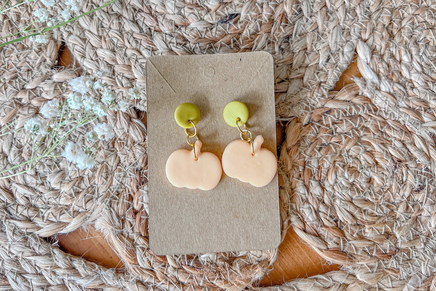 Fall Pumpkin Earrings, Circle Drop Dangle Studs, Polymer Clay Jewelry, Pumpkins and Gourds, 1 Pair