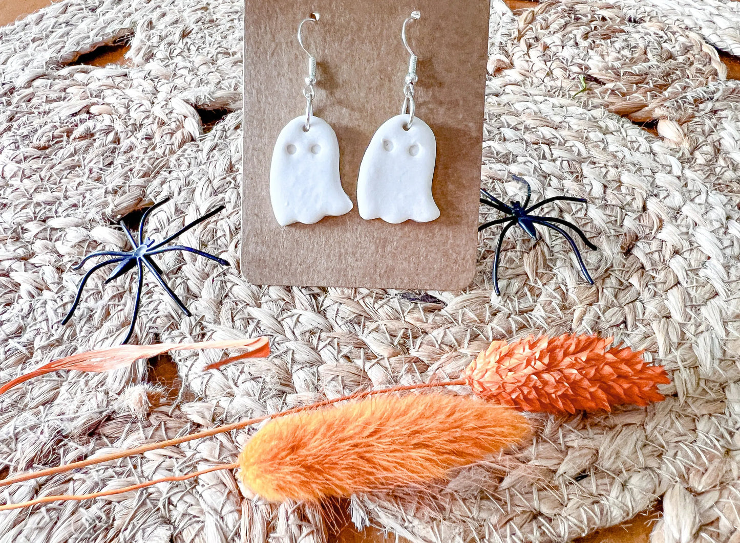 Ghost Earrings, Halloween Earrings, Clay Earrings, Fall Earrings, Clay Dangles, Polymer Clay Jewelry, Lightweight, White Ghosts, Minimal