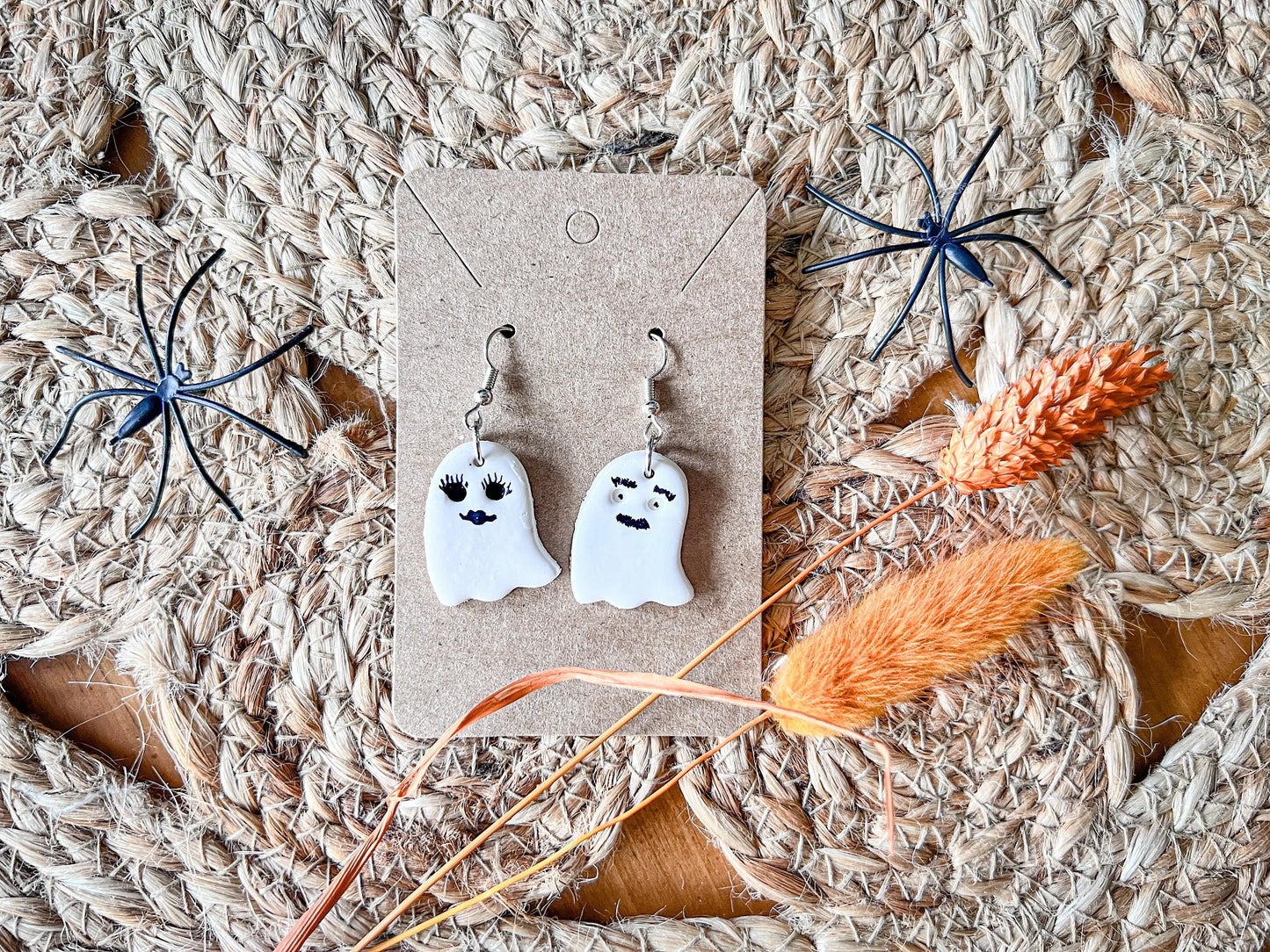 Ghost Earrings, Halloween Earrings, Clay Earrings, Fall Earrings, Clay Dangles, Polymer Clay Jewelry, Lightweight, White Ghosts, Minimal