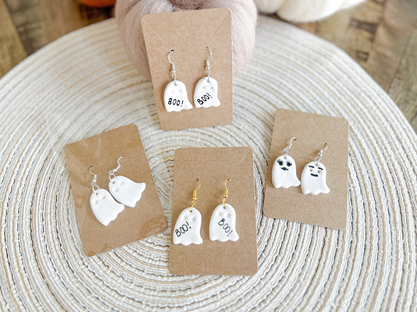 Ghost Earrings, Halloween Earrings, Clay Earrings, Fall Earrings, Clay Dangles, Polymer Clay Jewelry, Lightweight, White Ghosts, Minimal
