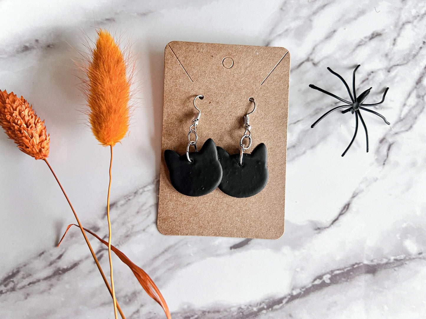 Halloween Earrings, Black Cats Dangles, Bat Earrings, Witch Hat Earrings, Fall Clay Dangle Earrings, Polymer Clay Jewelry, Lightweight, Gift