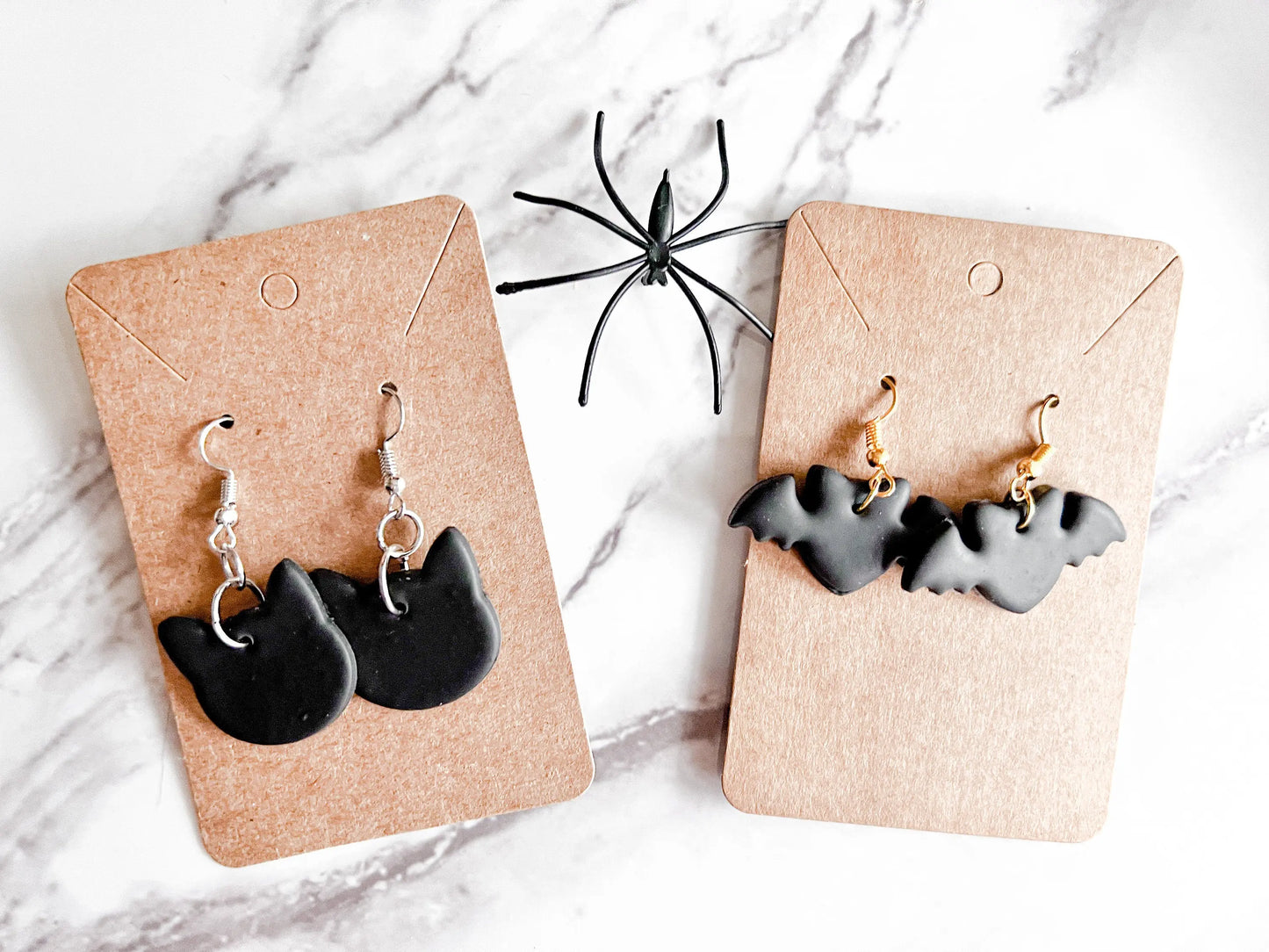 Halloween Earrings, Black Cats Dangles, Bat Earrings, Witch Hat Earrings, Fall Clay Dangle Earrings, Polymer Clay Jewelry, Lightweight, Gift
