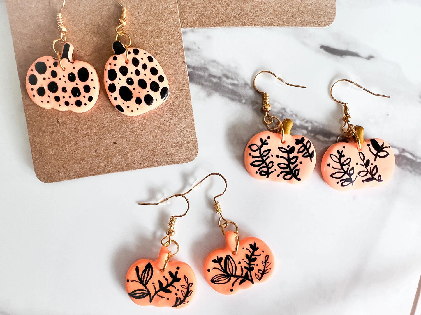 Hand Painted Pumpkin Earrings, Fall Dangle Earrings, Polymer Clay, 1 Pair
