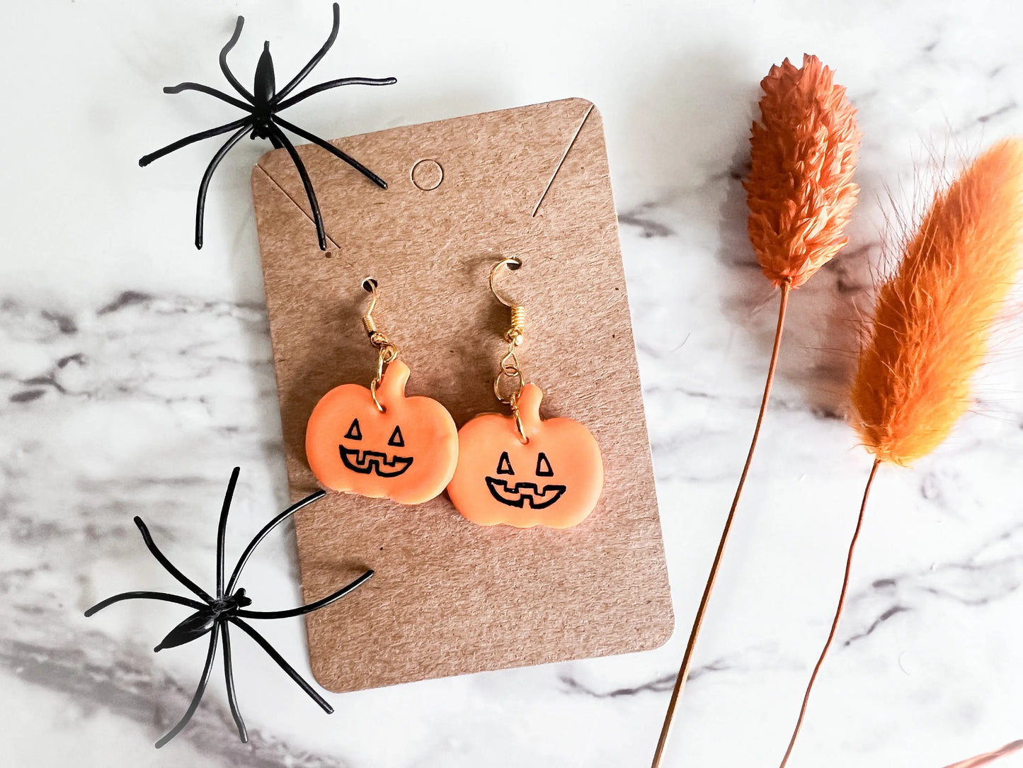 Hand Painted Pumpkin Earrings, Fall Dangle Earrings, Polymer Clay, 1 Pair