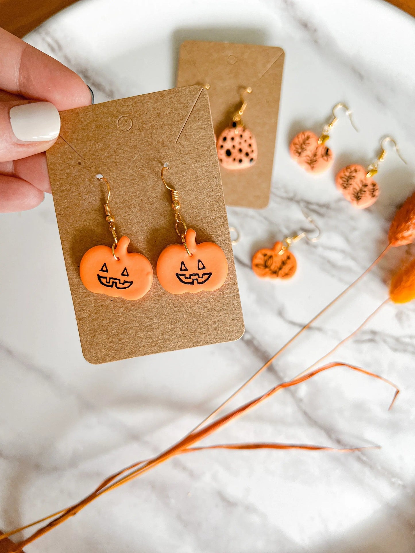 Hand Painted Pumpkin Earrings, Fall Dangle Earrings, Polymer Clay, 1 Pair