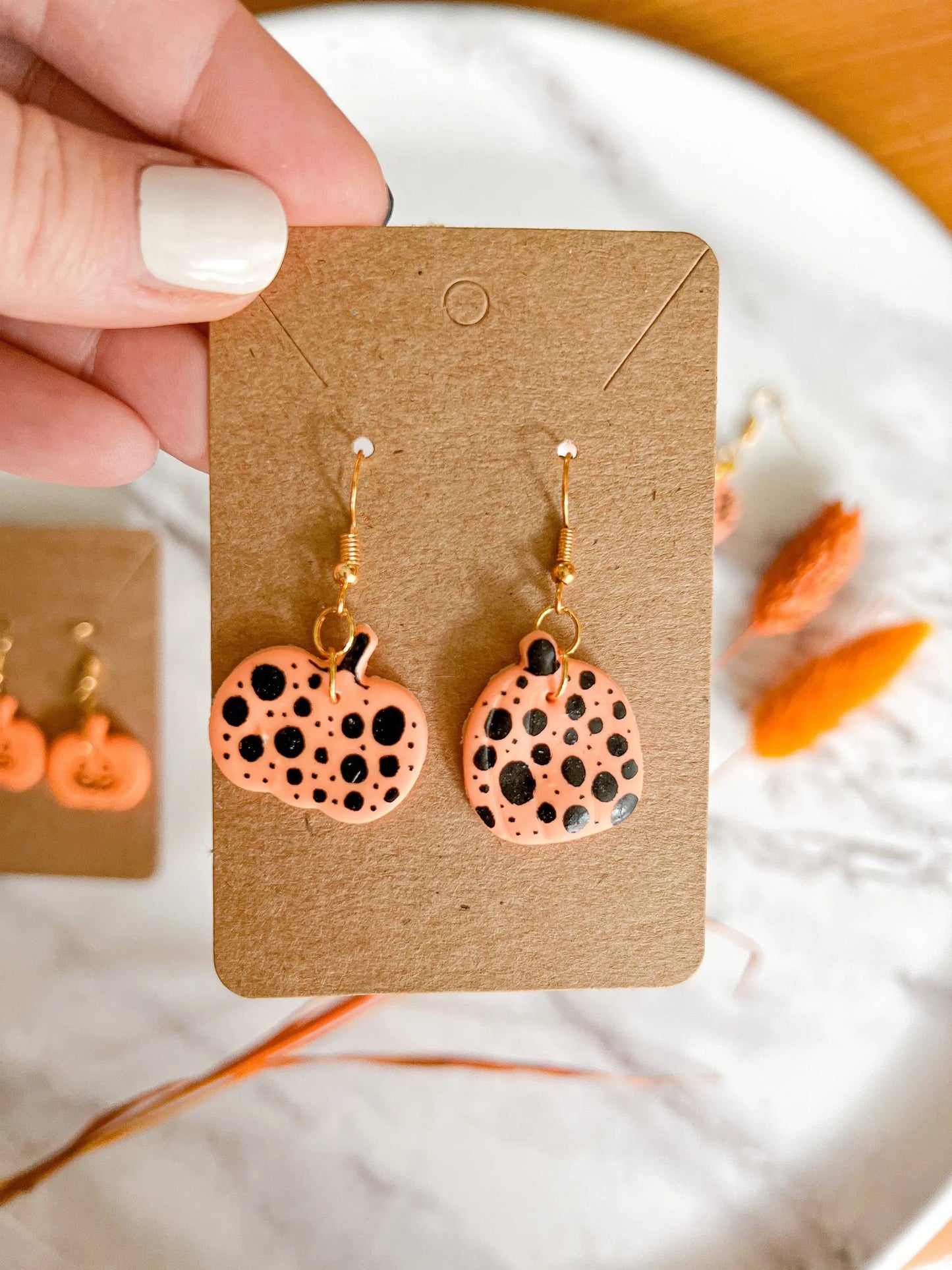 Hand Painted Pumpkin Earrings, Fall Dangle Earrings, Polymer Clay, 1 Pair