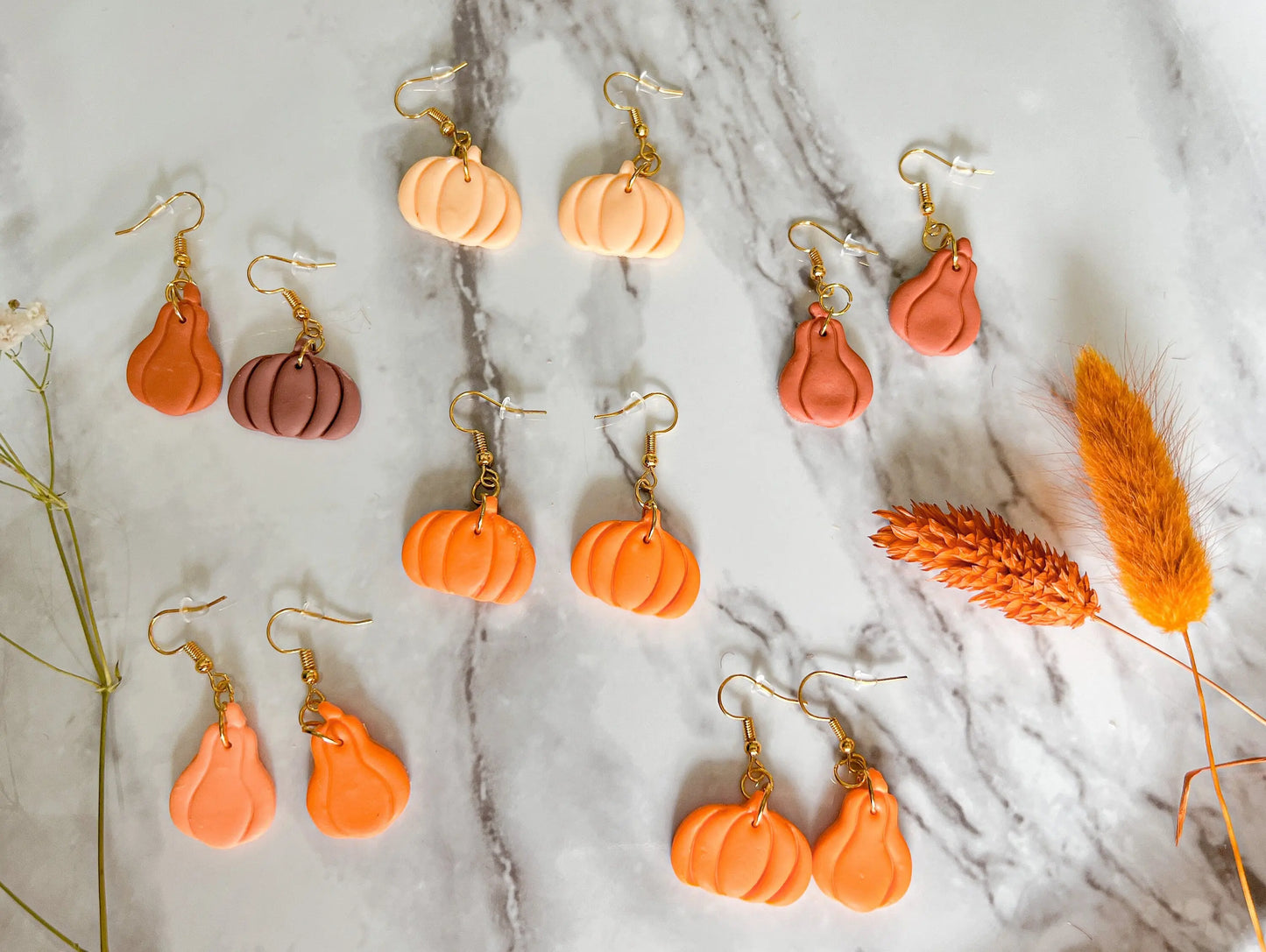 Pumpkin Dangle Earrings, Polymer Clay, Fall Jewelry, Assorted Colors and Styles, 1 Pair