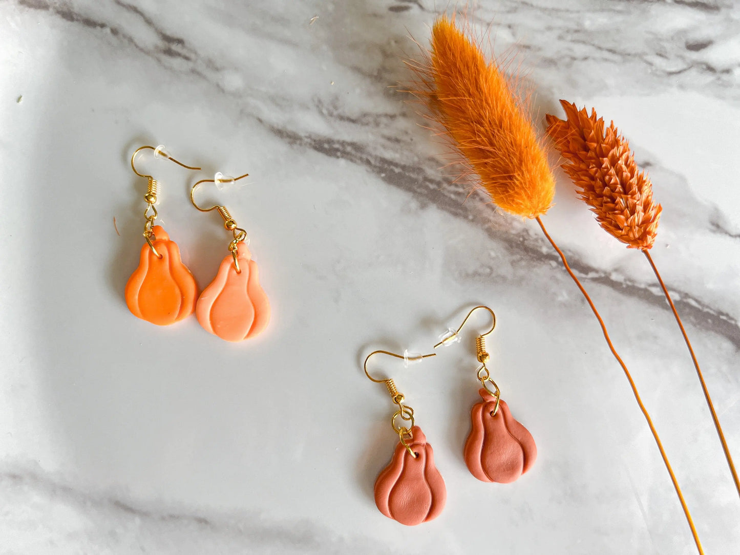 Pumpkin Dangle Earrings, Polymer Clay, Fall Jewelry, Assorted Colors and Styles, 1 Pair