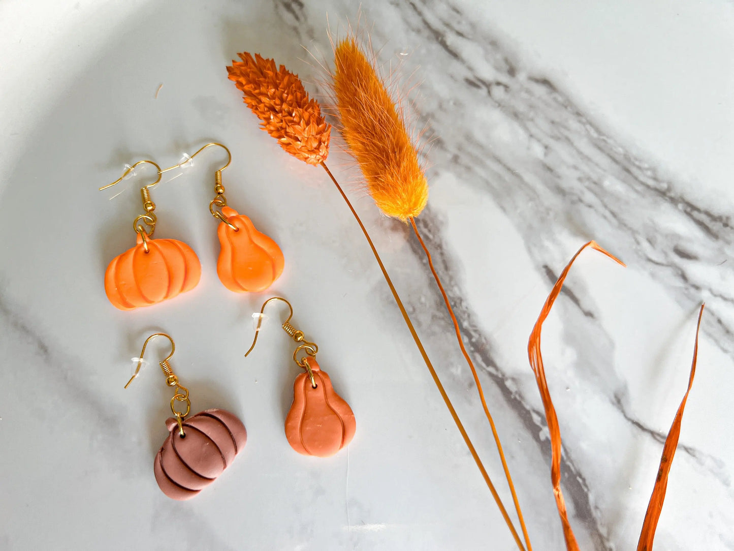 Pumpkin Dangle Earrings, Polymer Clay, Fall Jewelry, Assorted Colors and Styles, 1 Pair