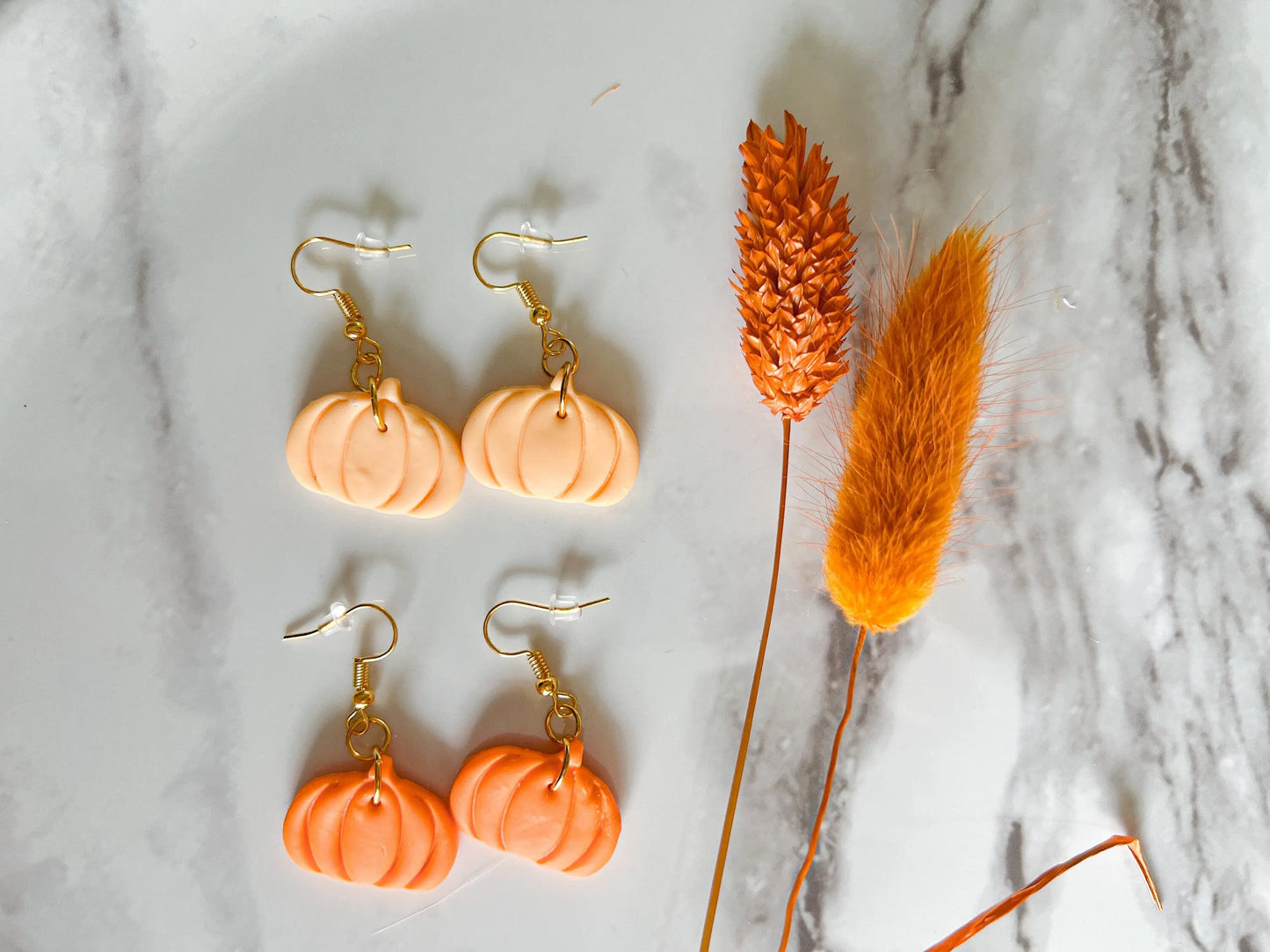 Pumpkin Dangle Earrings, Polymer Clay, Fall Jewelry, Assorted Colors and Styles, 1 Pair