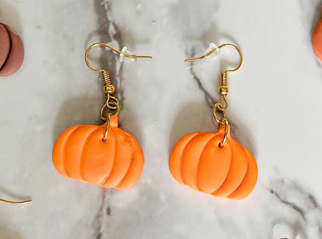 Pumpkin Dangle Earrings, Polymer Clay, Fall Jewelry, Assorted Colors and Styles, 1 Pair