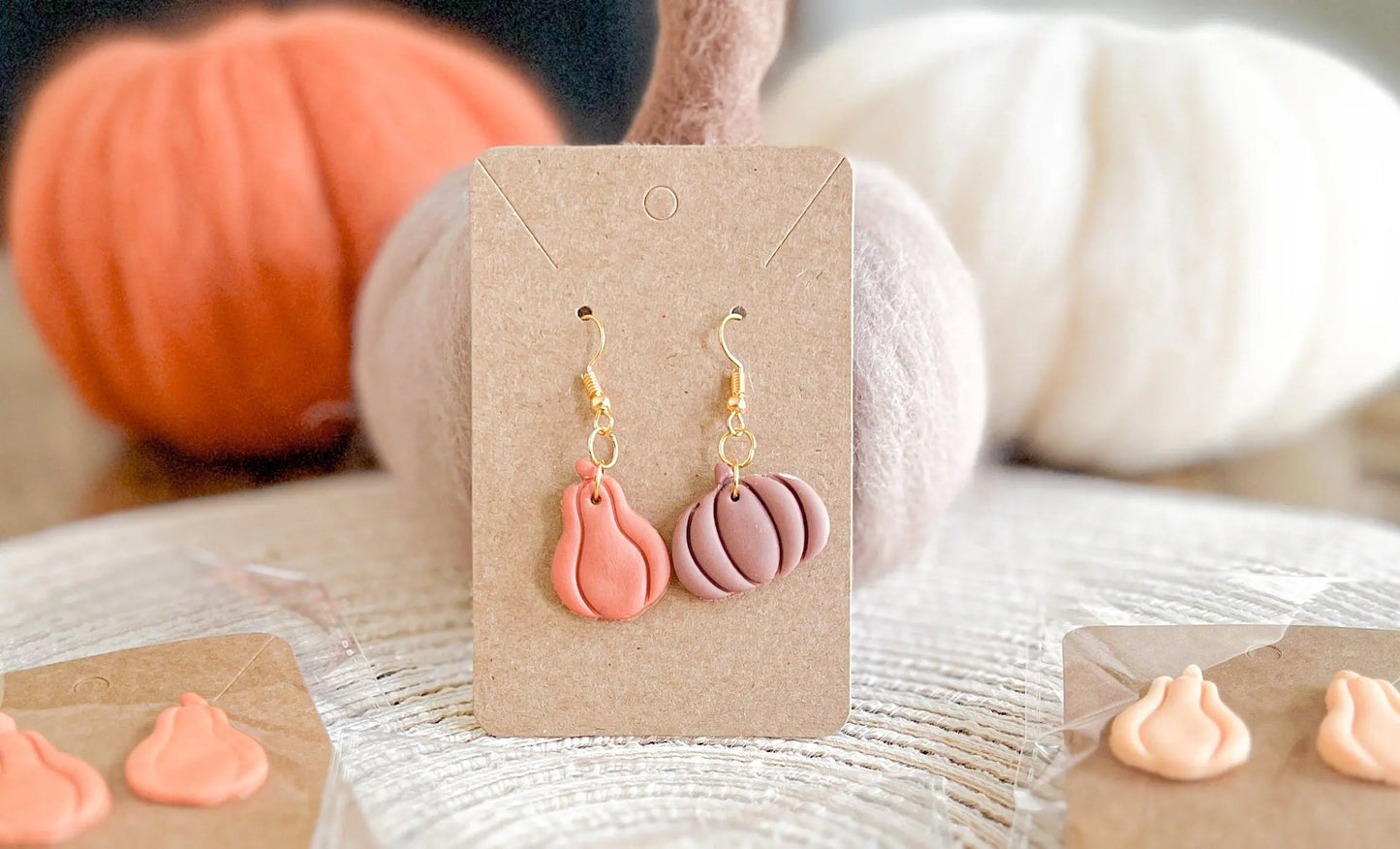 Pumpkin Dangle Earrings, Polymer Clay, Fall Jewelry, Assorted Colors and Styles, 1 Pair