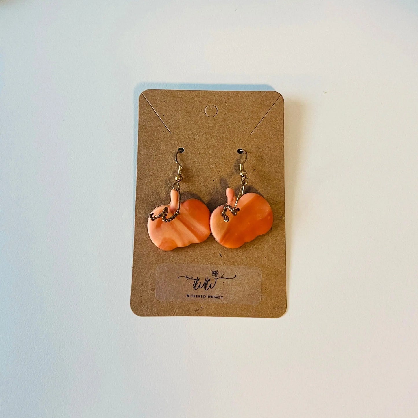 Twisted Metal Vine Pumpkin Earrings, Fall Dangle Earrings, Polymer Clay, 1 Pair