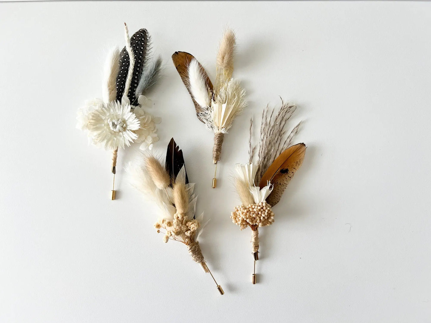 Boho Wedding Boutonnieres, Neutral Dried Flower Boutonniere, Boho Fall Wedding Flowers, Boutonniere Set, Pheasant Feather, Choose Your Style