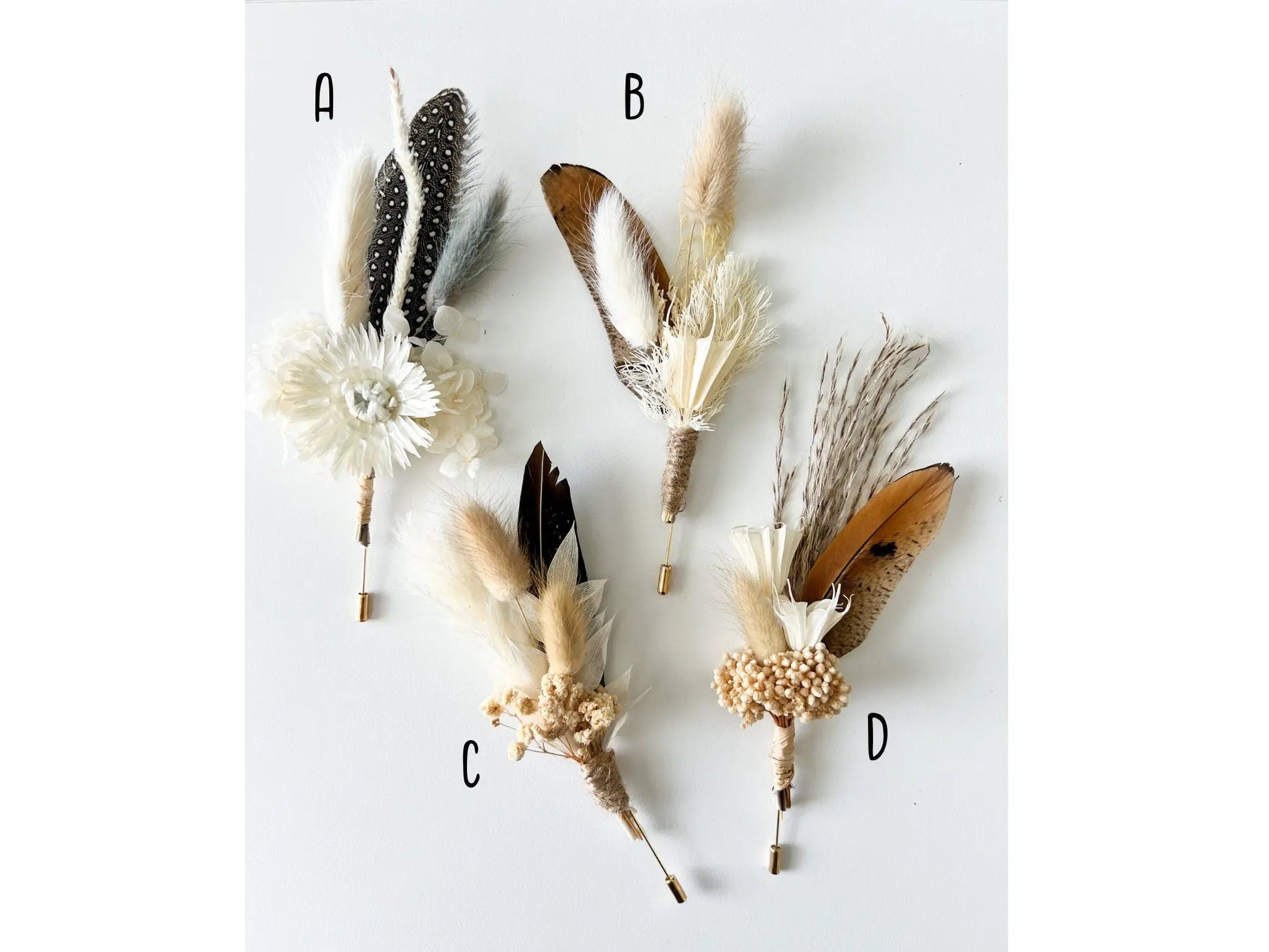 Boho Wedding Boutonnieres, Neutral Dried Flower Boutonniere, Boho Fall Wedding Flowers, Boutonniere Set, Pheasant Feather, Choose Your Style