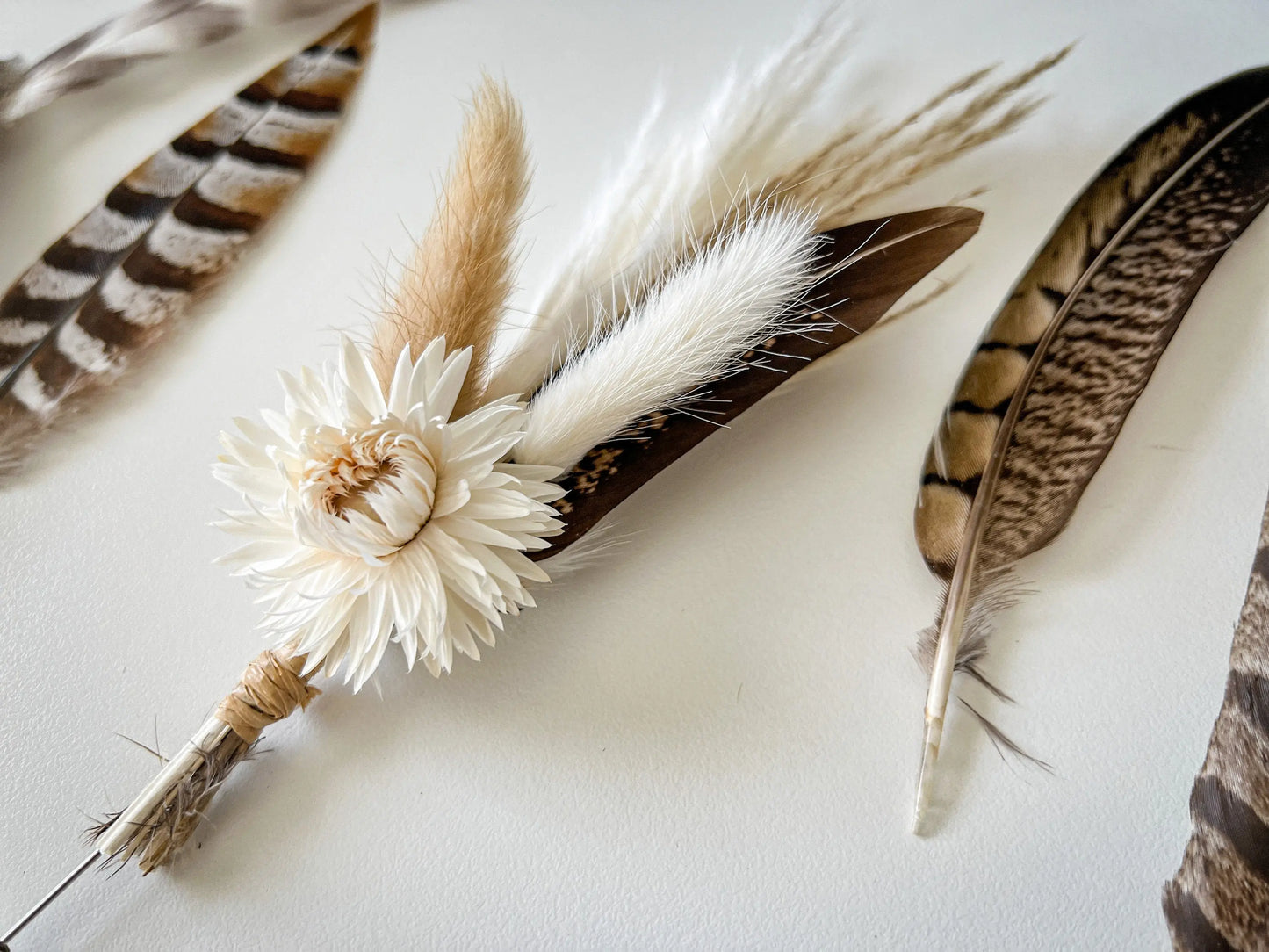 Boho Wedding Boutonnieres, Neutral Dried Flower Boutonniere, Boho Fall Wedding Flowers, Boutonniere Set, Pheasant Feather, Choose Your Style