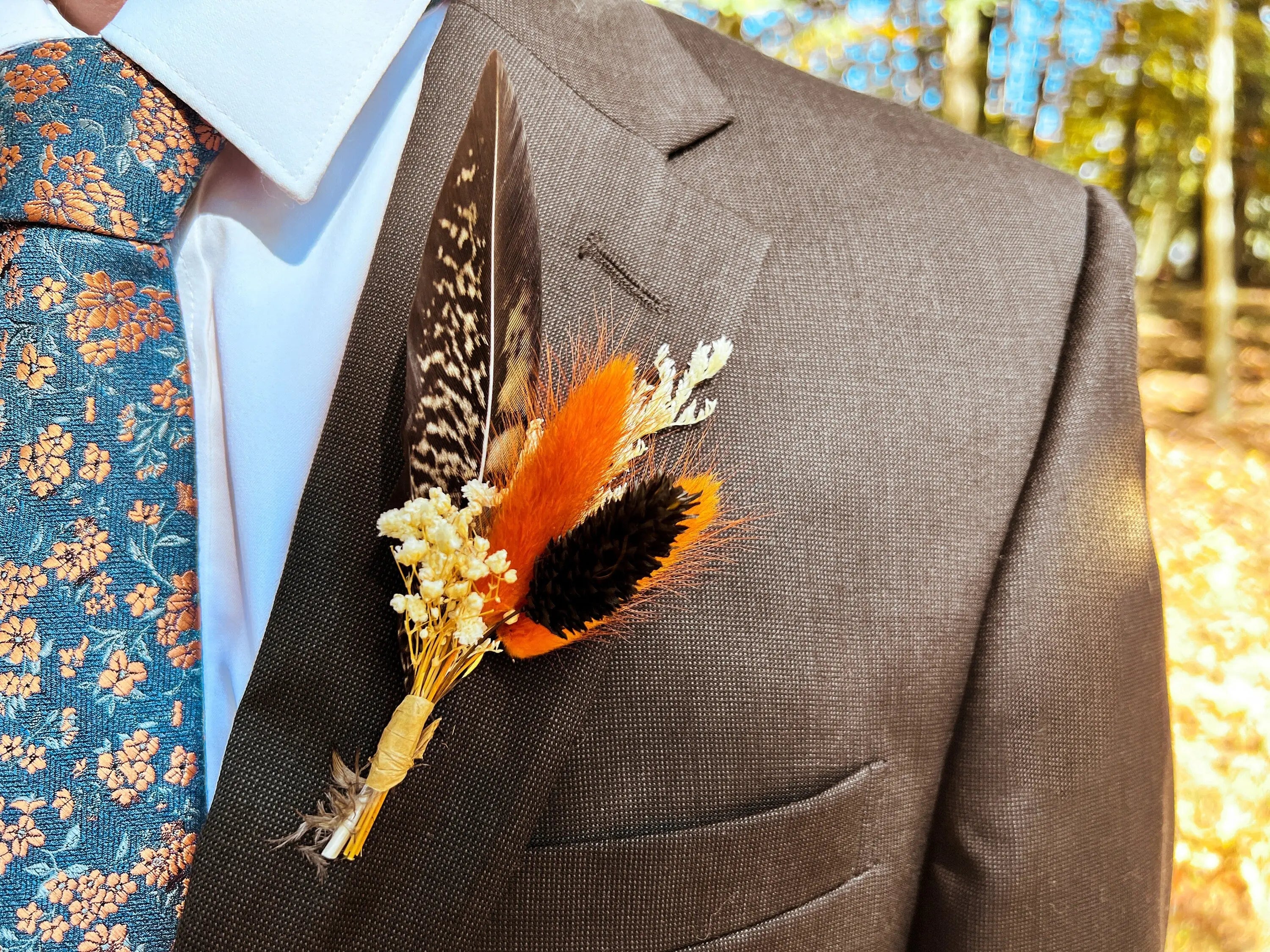 Whimsy Boutineer Boutonniere - Burnt Orange - Withered Whimsy