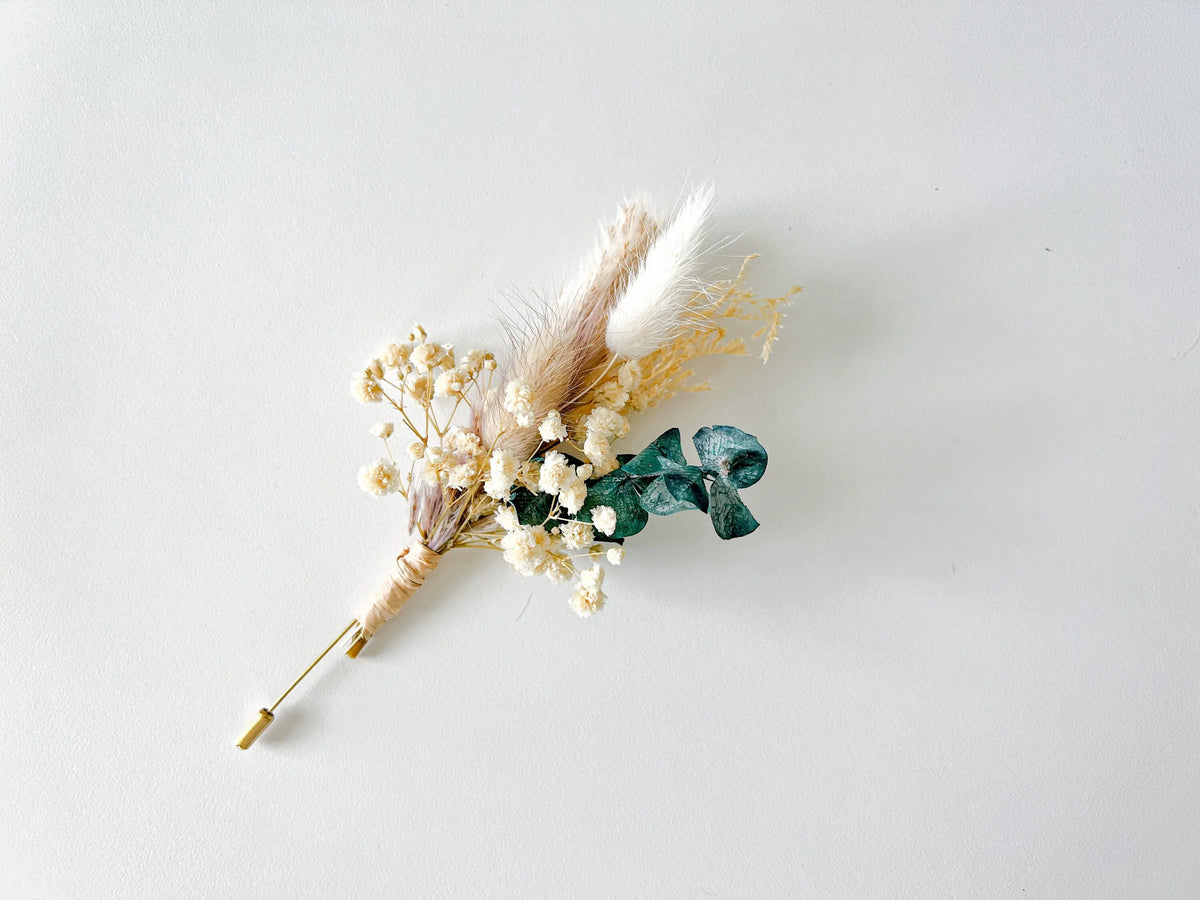 Whimsy Boutineer Boutonniere - Eucalyptus - Withered Whimsy