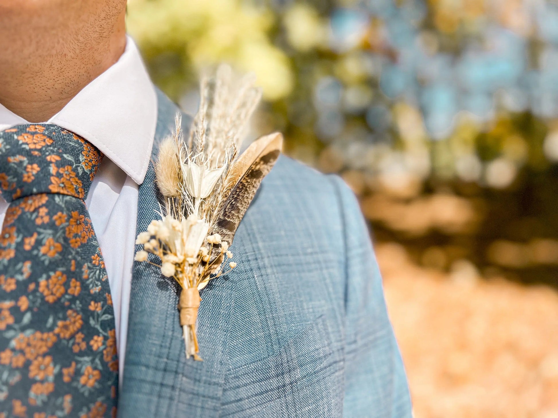 Boutonniere - Neutral Octagon Flower - Withered Whimsy Boutonniere