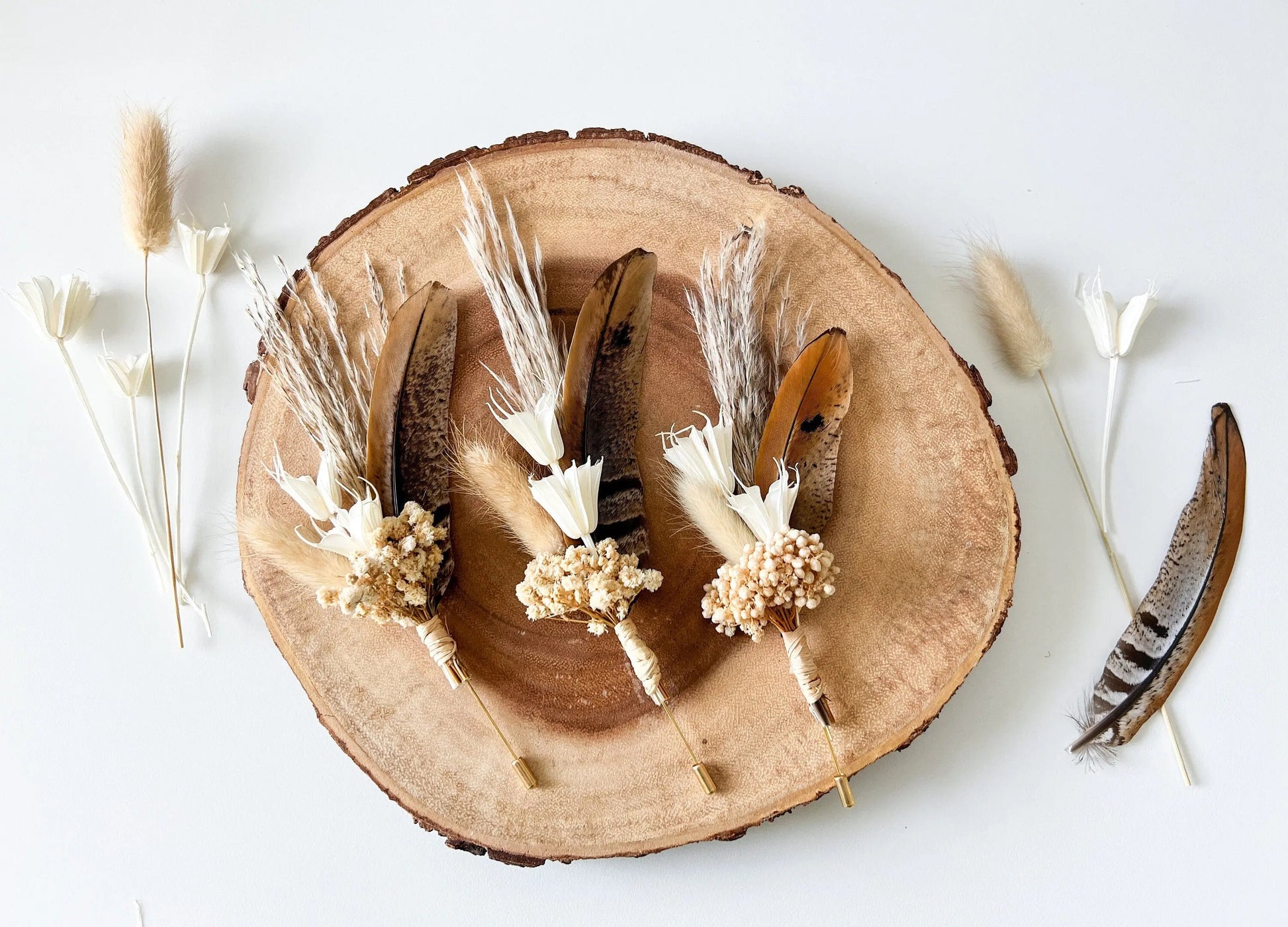 Boutonniere - Neutral Octagon Flower - Withered Whimsy Boutonniere