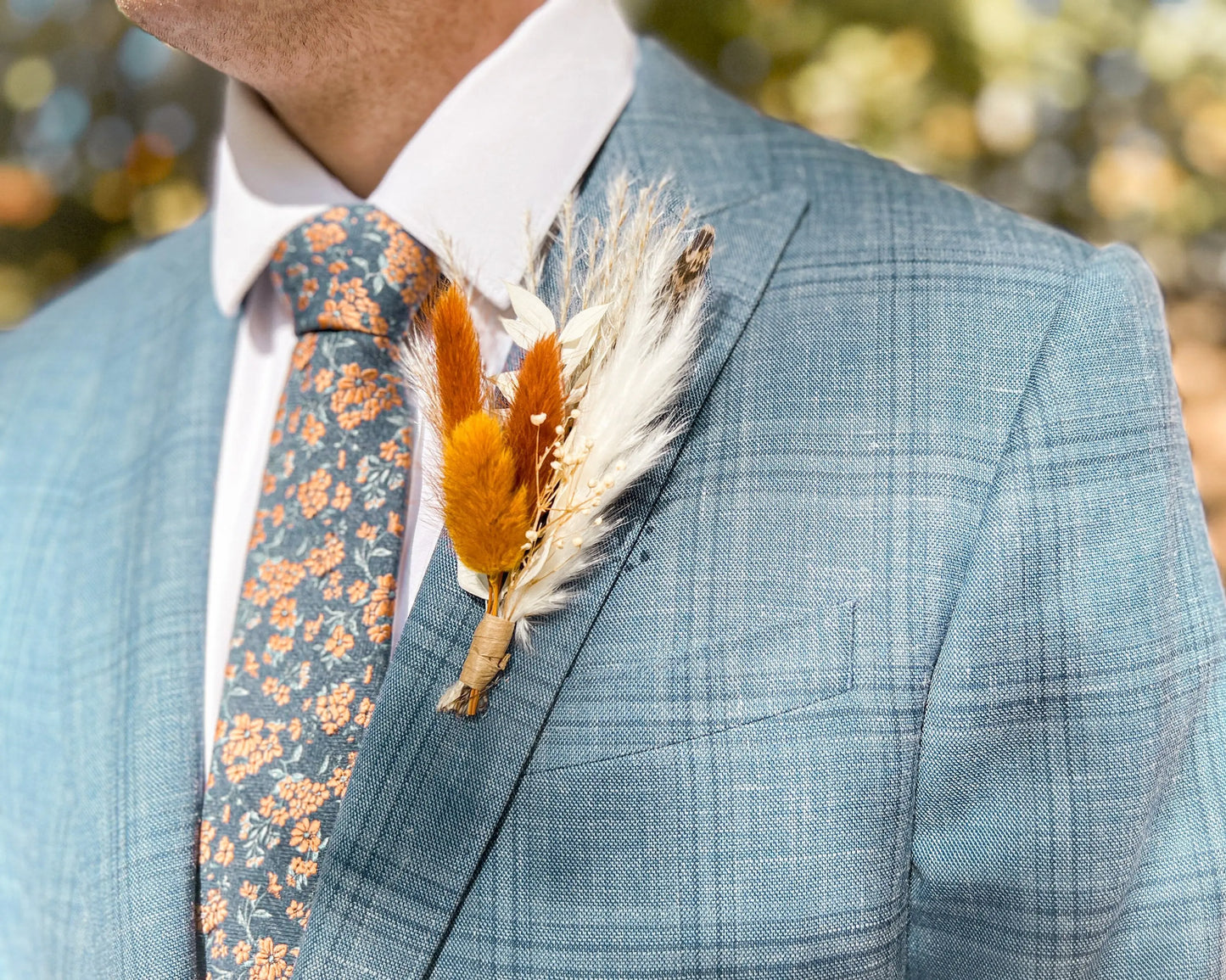 Dried Flower Boutonniere, Boho Wedding Flowers, Terracotta, Mustard Yellow and Neutral Dried Flowers, Bunny Tails, Fall Wedding