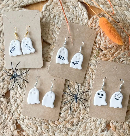 Ghost Earrings, Halloween Earrings, Clay Earrings, Fall Earrings, Clay Dangles, Polymer Clay Jewelry, Lightweight, White Ghosts, Minimal