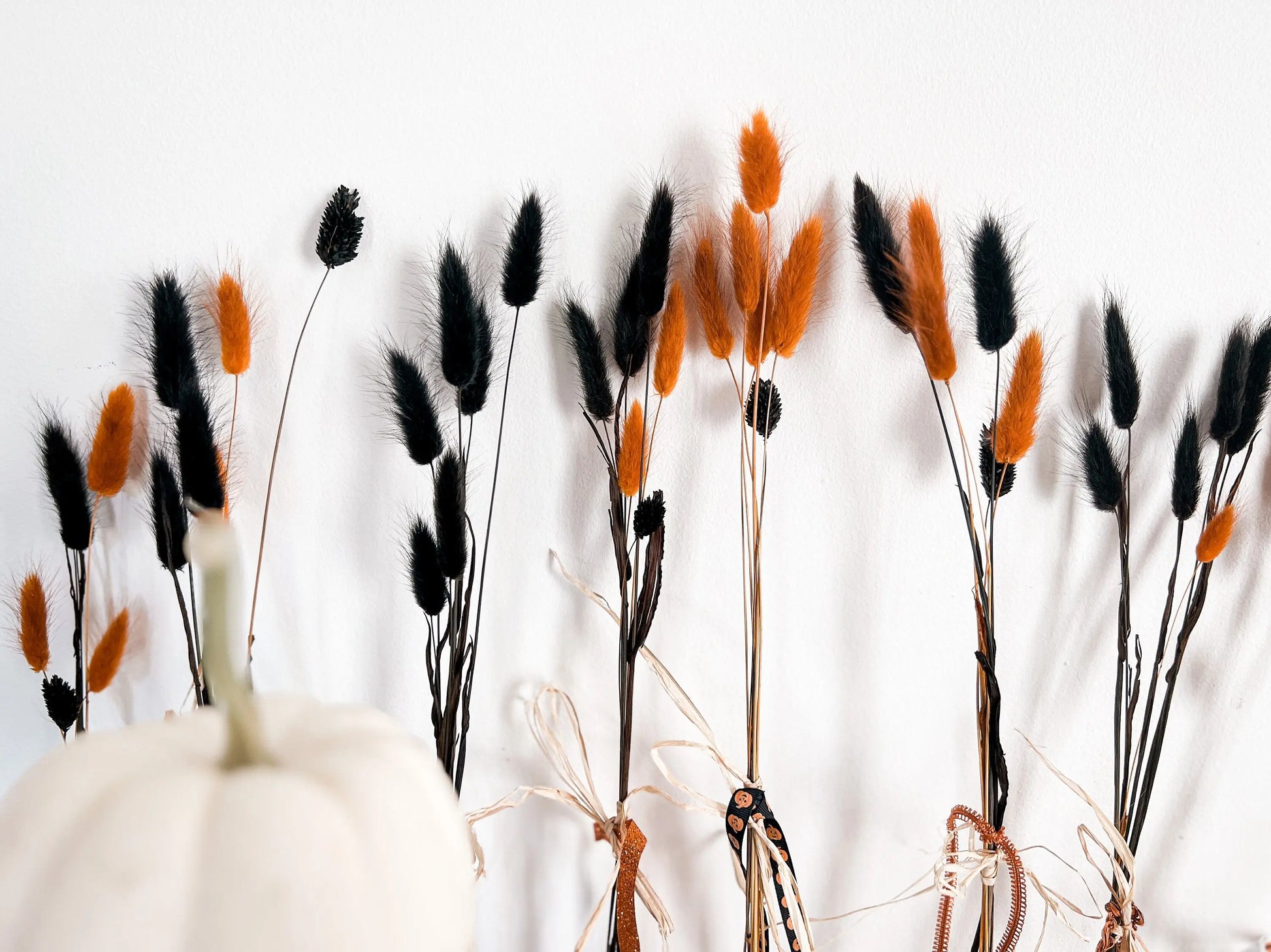 Halloween Orange and Black Bunny Tails, DIY Fall Decor, DIY Fall Wreath, Fall Dried Flower Bunches, Orange Dried Flowers, Make Your Bunch