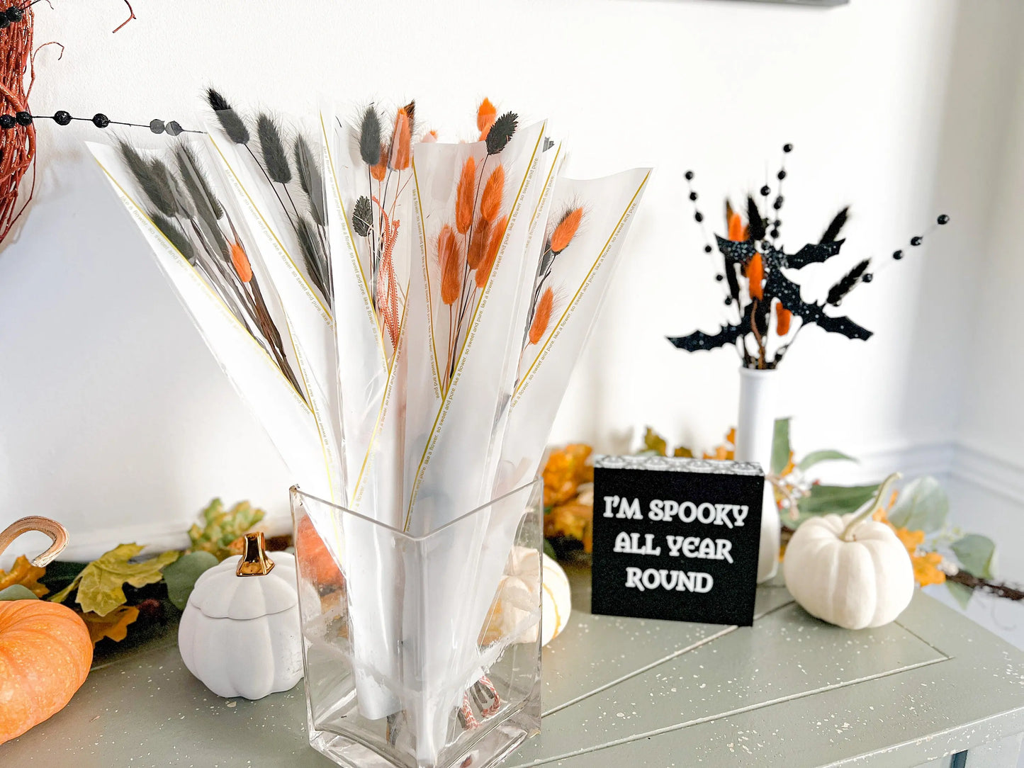 Halloween Orange and Black Bunny Tails, DIY Fall Decor, DIY Fall Wreath, Fall Dried Flower Bunches, Orange Dried Flowers, Make Your Bunch