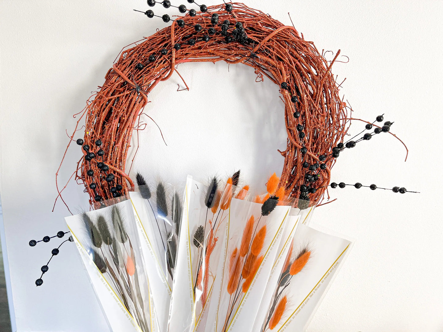 Halloween Orange and Black Bunny Tails, DIY Fall Decor, DIY Fall Wreath, Fall Dried Flower Bunches, Orange Dried Flowers, Make Your Bunch