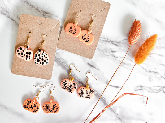 Hand Painted Pumpkin Earrings, Fall Dangle Earrings, Polymer Clay, 1 Pair