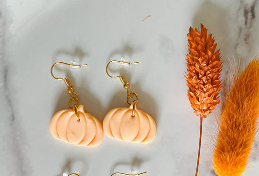 Pumpkin Dangle Earrings, Polymer Clay, Fall Jewelry, Assorted Colors and Styles, 1 Pair