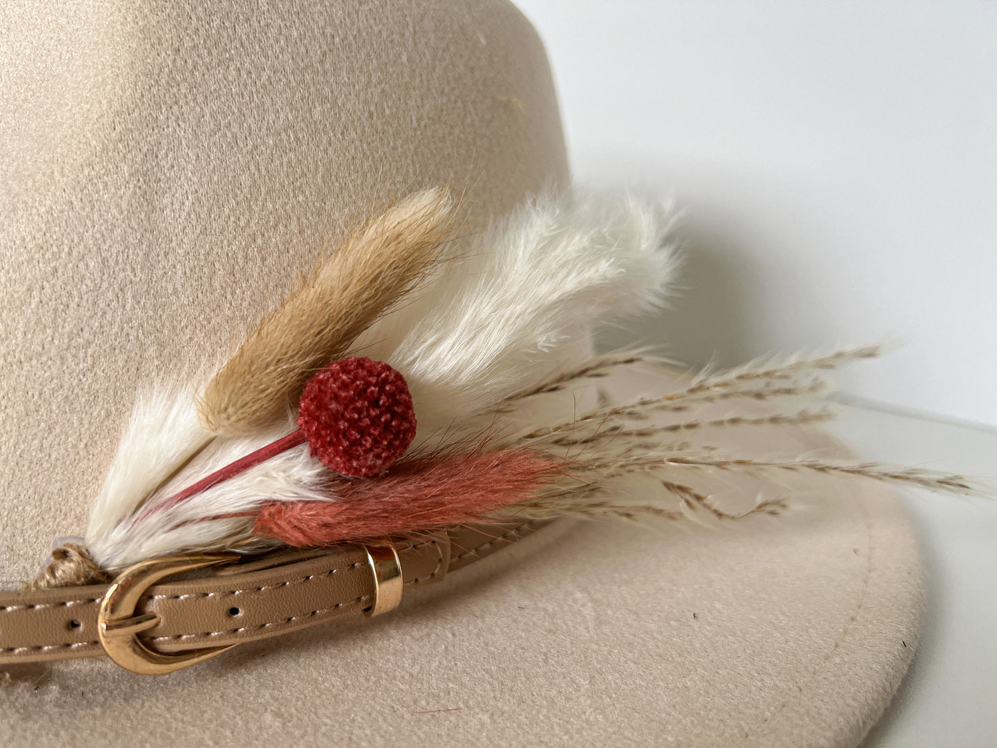 Hat feathers, feathers for hat, dried flowers and feather accent, feathers for fedora, cowboy hat, or floppy hat - MAROON Craspedia