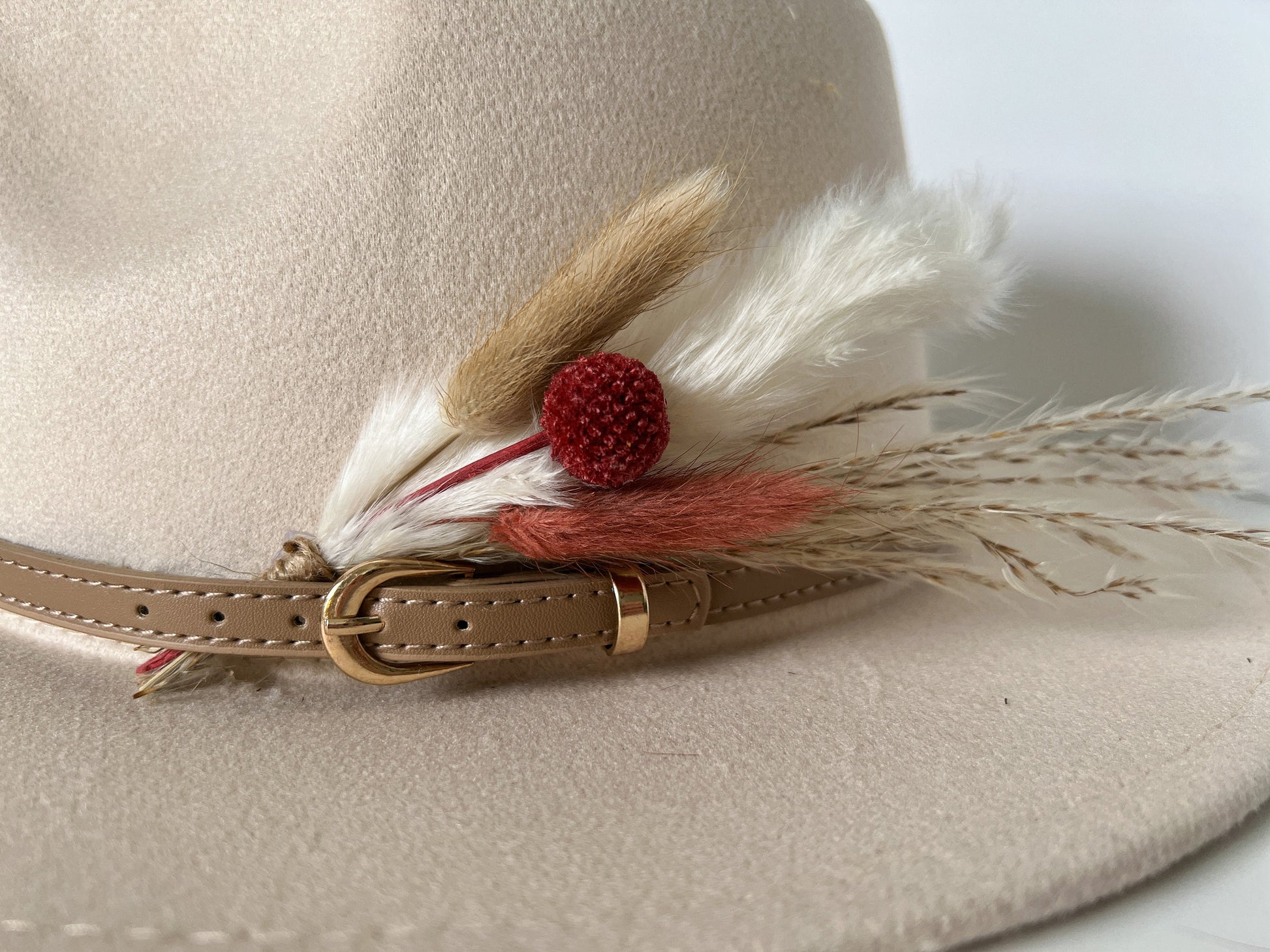 Hat feathers, feathers for hat, dried flowers and feather accent, feathers for fedora, cowboy hat, or floppy hat - MAROON Craspedia