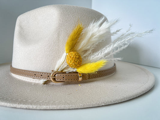 Hat feathers, feathers for hat, dried flowers and feather accent, feathers for fedora, cowboy hat, or floppy hat - YELLOW Craspedia