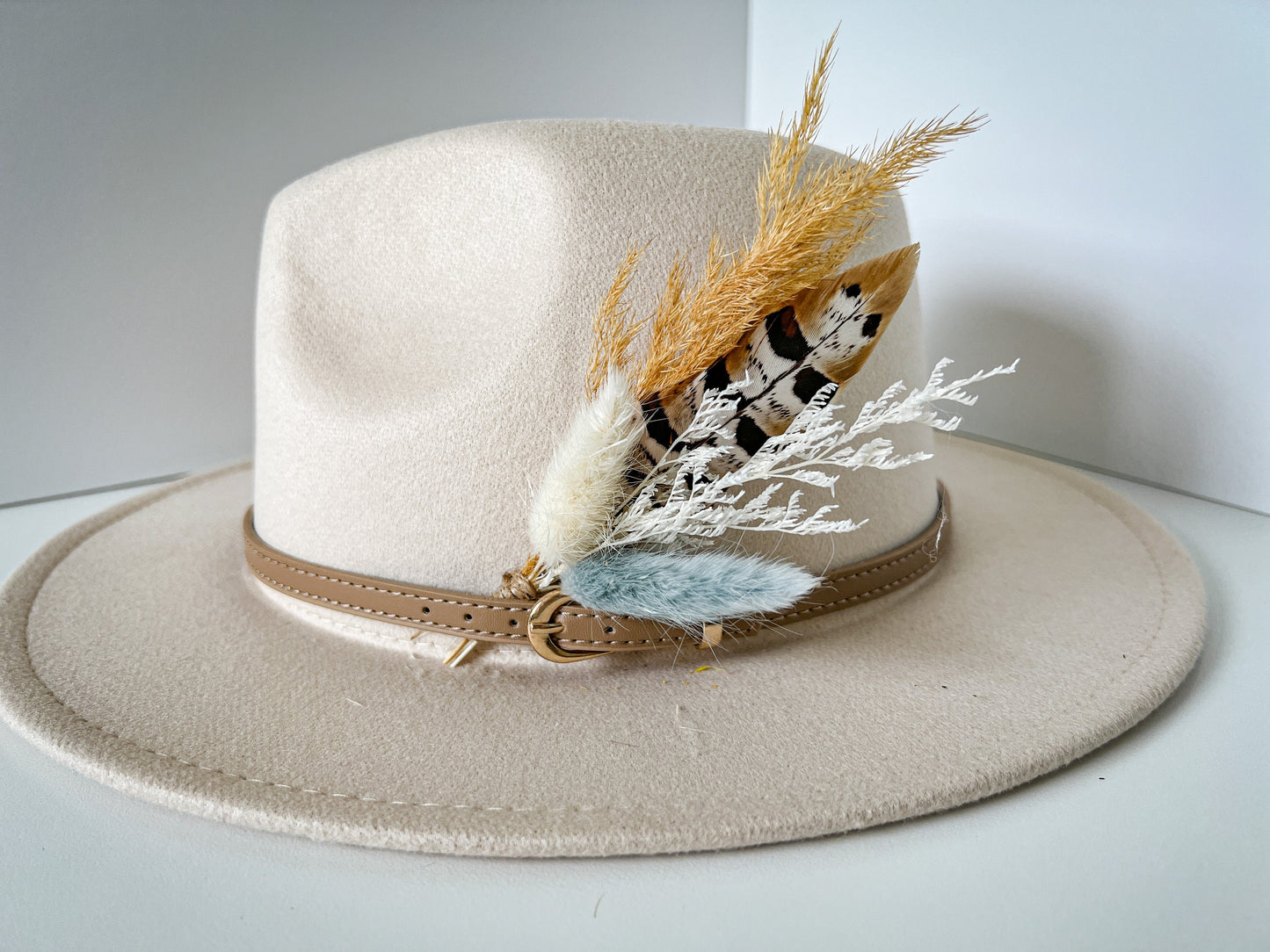 Hat feathers, feathers for hat, dried flowers and feather accent, feathers for fedora, cowboy hat, or floppy hat - BLUE AND GOLD