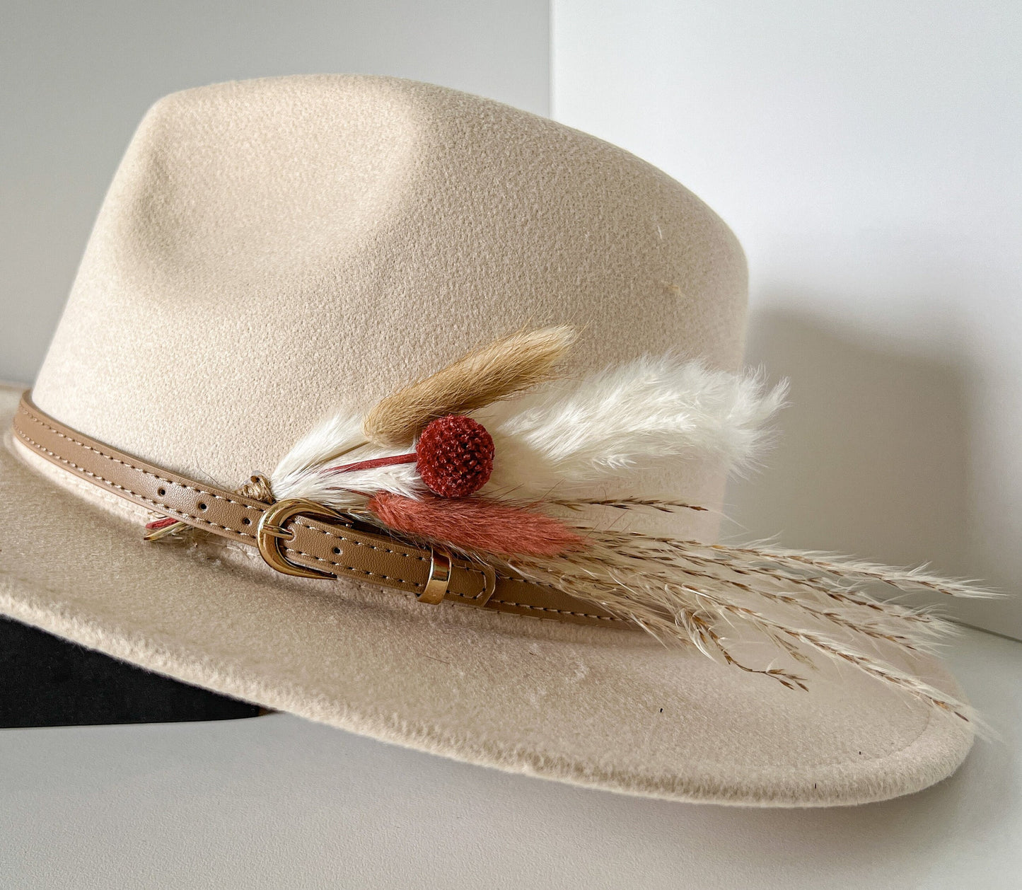 Hat feathers, feathers for hat, dried flowers and feather accent, feathers for fedora, cowboy hat, or floppy hat - MAROON Craspedia