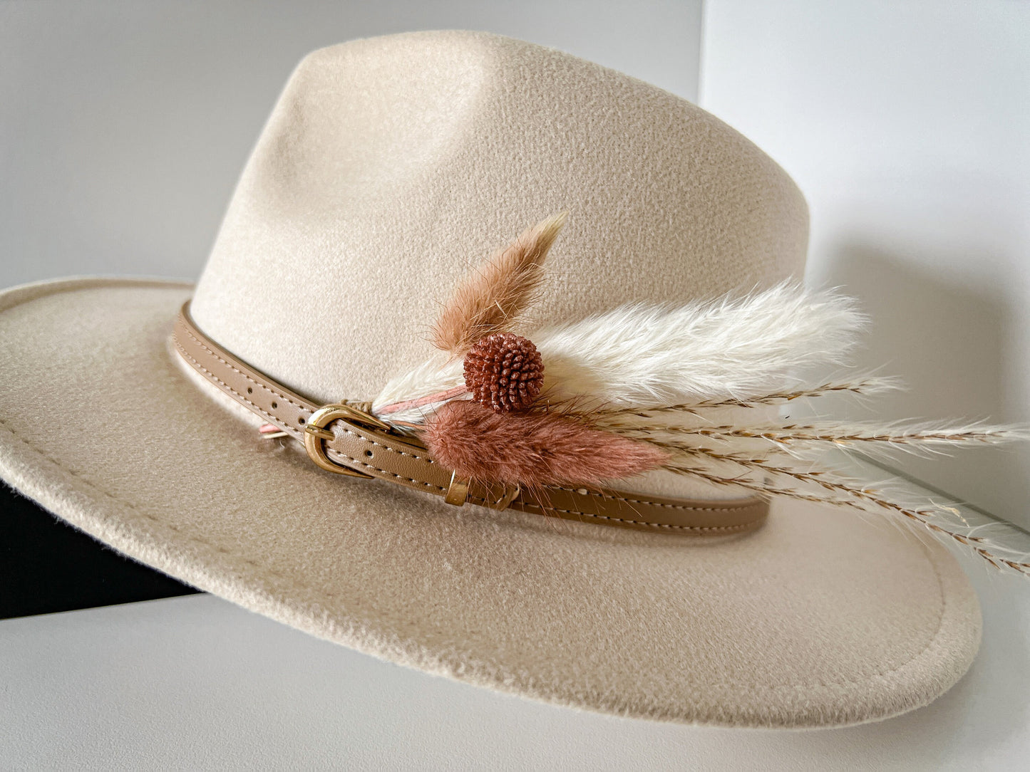 Hat feathers, feathers for hat, dried flowers and feather accent, feathers for fedora, cowboy hat, or floppy hat - MAUVE Craspedia