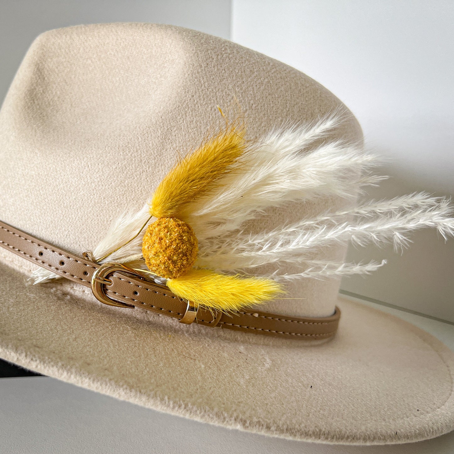 Hat feathers, feathers for hat, dried flowers and feather accent, feathers for fedora, cowboy hat, or floppy hat - YELLOW Craspedia