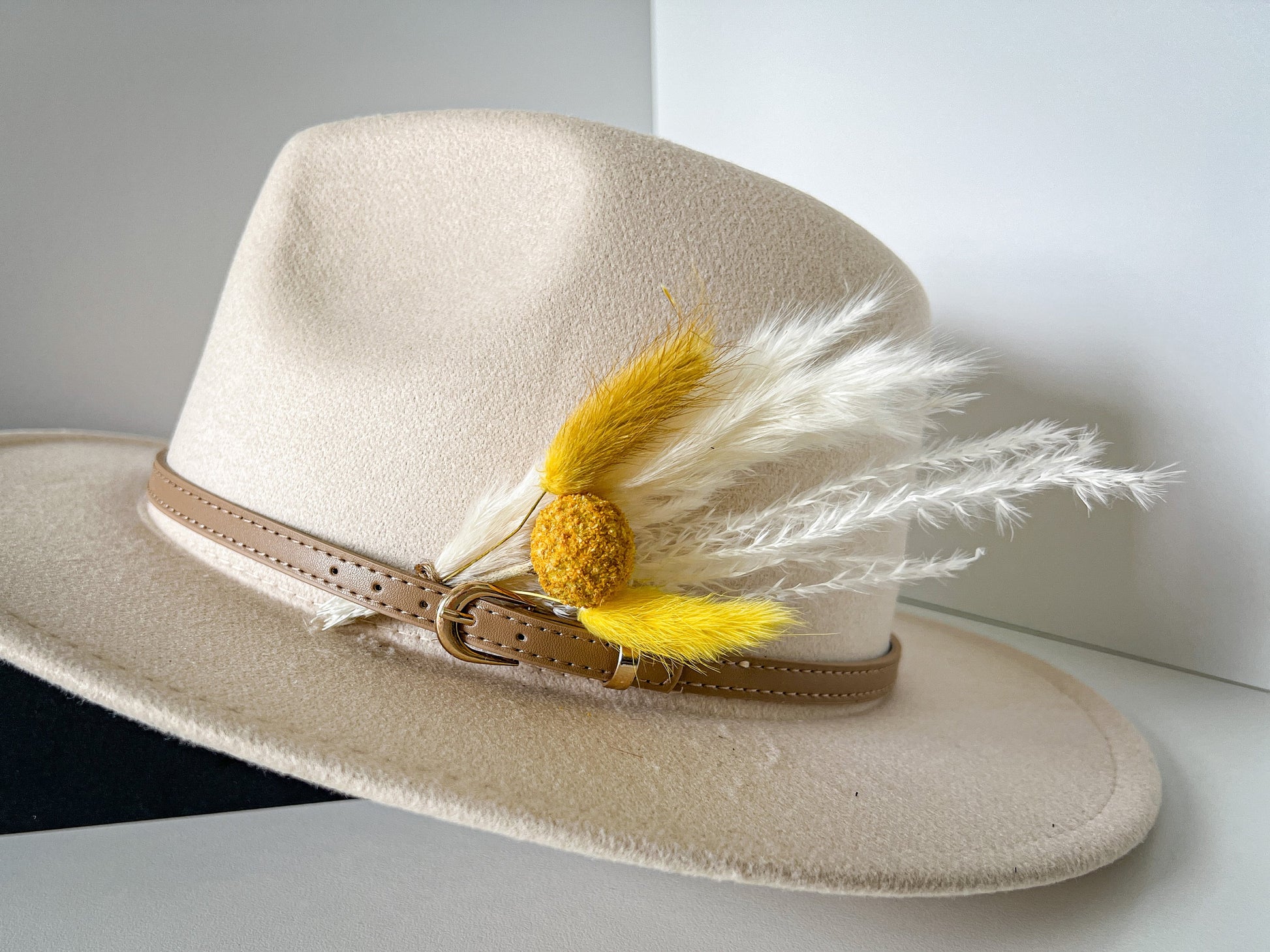 Hat feathers, feathers for hat, dried flowers and feather accent, feathers for fedora, cowboy hat, or floppy hat - YELLOW Craspedia