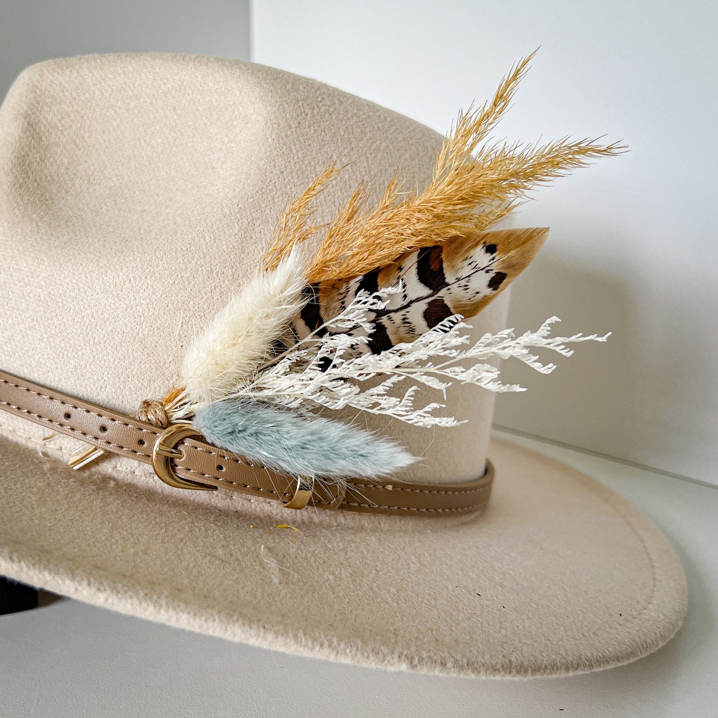 Hat feathers, feathers for hat, dried flowers and feather accent, feathers for fedora, cowboy hat, or floppy hat - BLUE AND GOLD