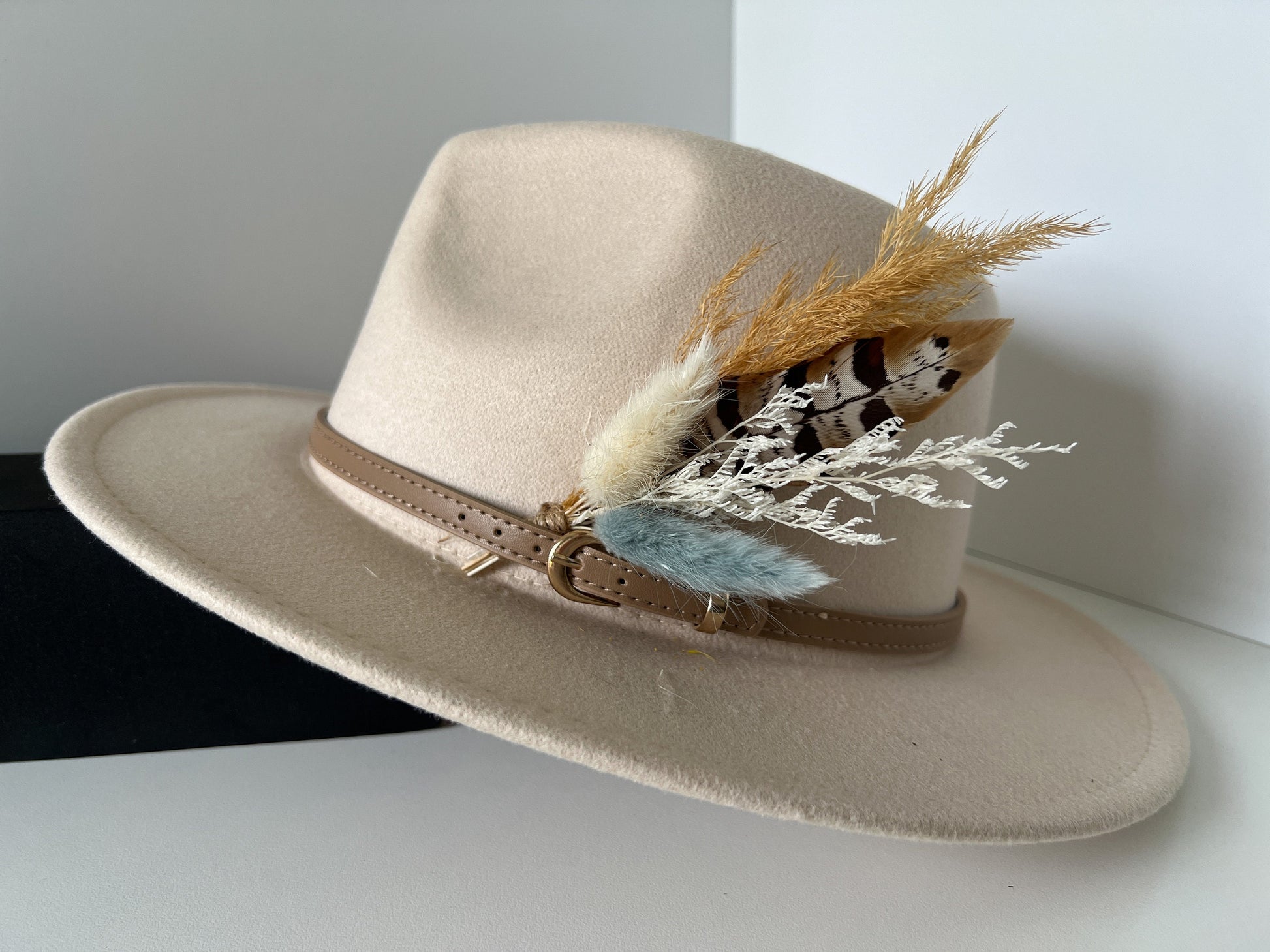 Hat feathers, feathers for hat, dried flowers and feather accent, feathers for fedora, cowboy hat, or floppy hat - BLUE AND GOLD